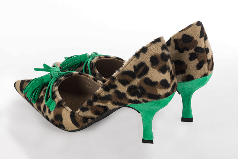 Safari black women's open arch dress pumps. Pointed toe. High spool heels. Rear view - Florence KOOIJMAN